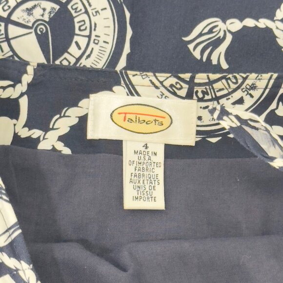 Talbots Vintage Womens Nautical Navy-White Print Wrap Midi Skirt Size 4 Tie Wais - Picture 5 of 15